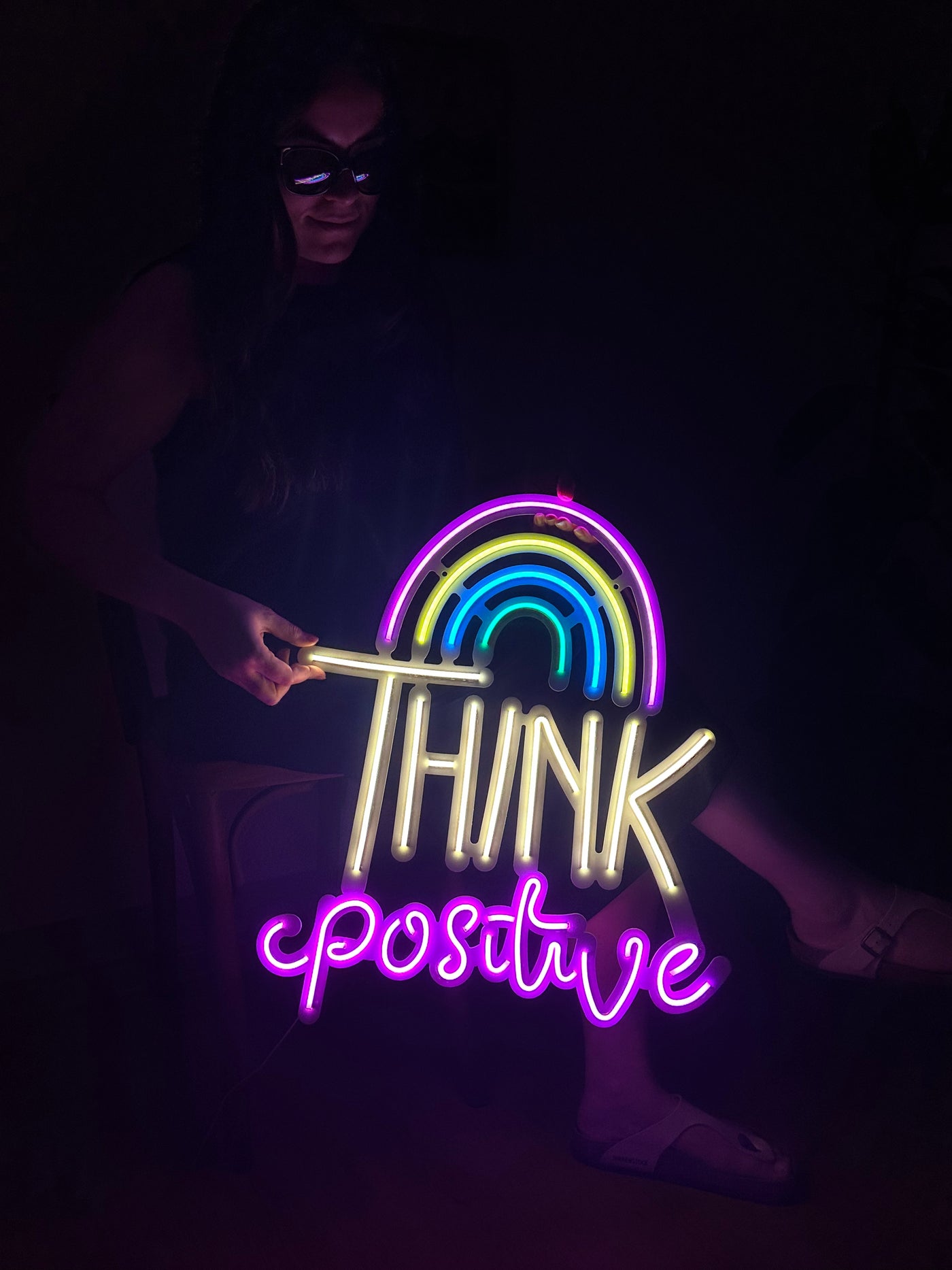 Think Positive Neon Sign, Neon Metal Wall Decor