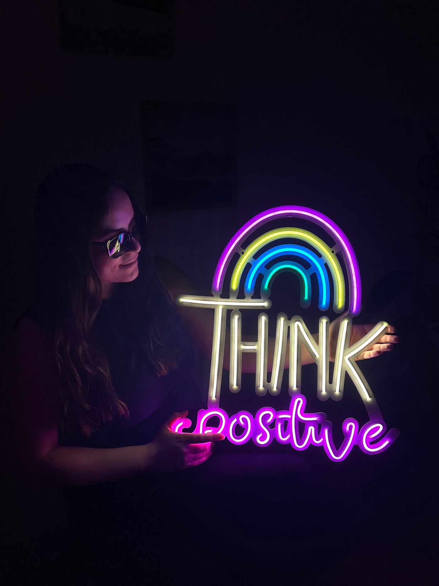 Think Positive Neon Sign, Neon Metal Wall Decor