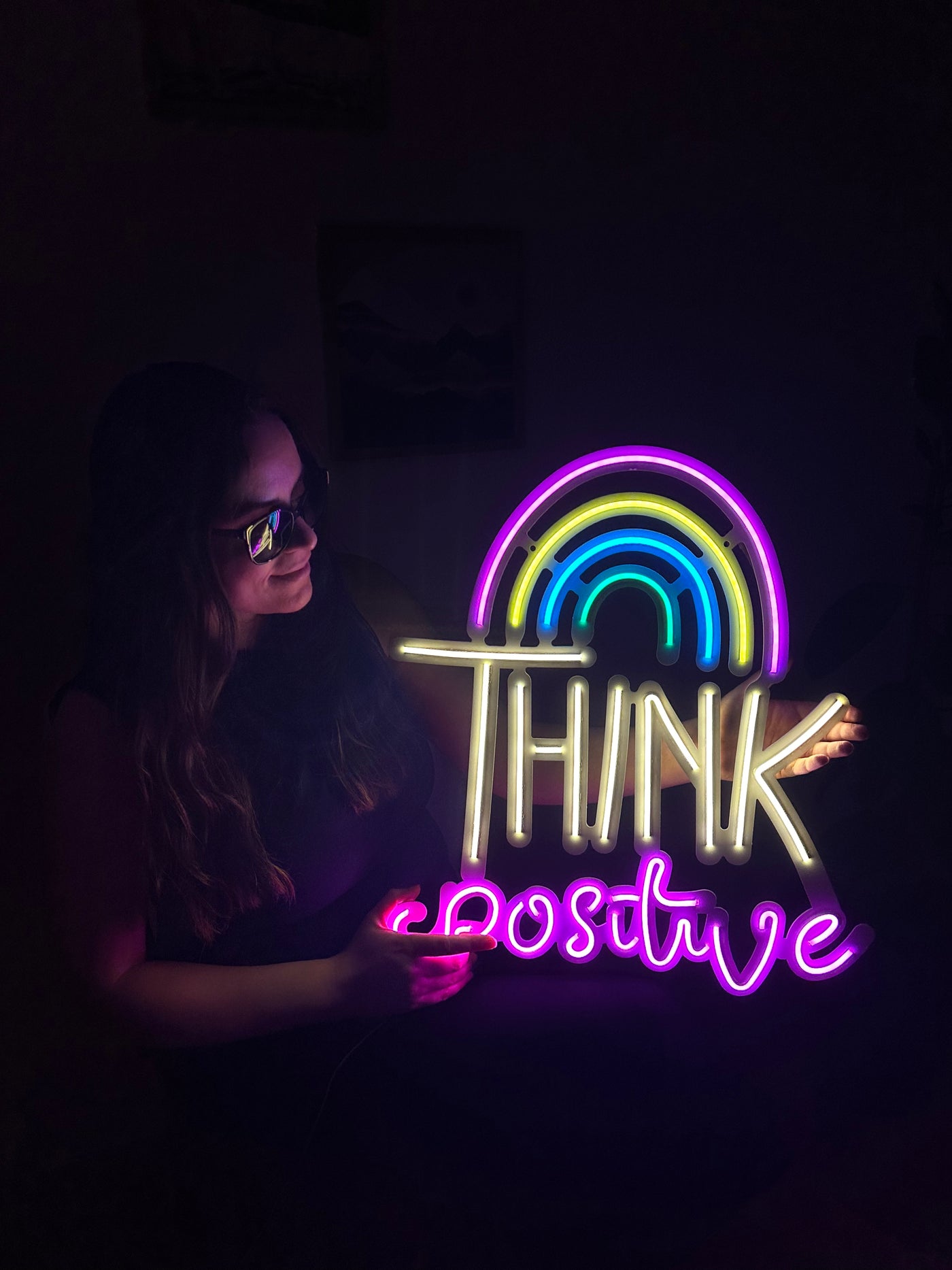 Think Positive Neon Sign, Neon Metal Wall Decor