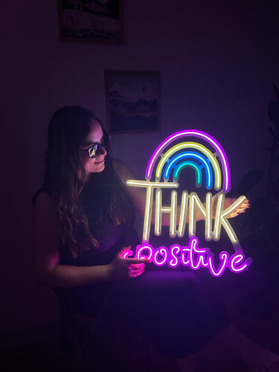 Think Positive Neon Sign, Neon Metal Wall Decor