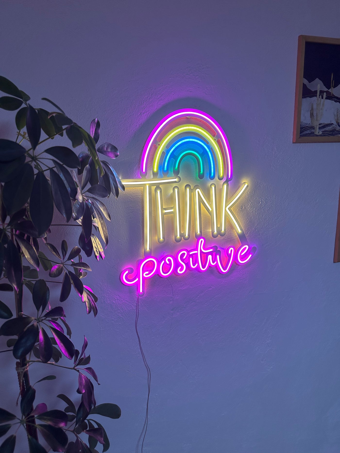 Think Positive Neon Sign, Neon Metal Wall Decor