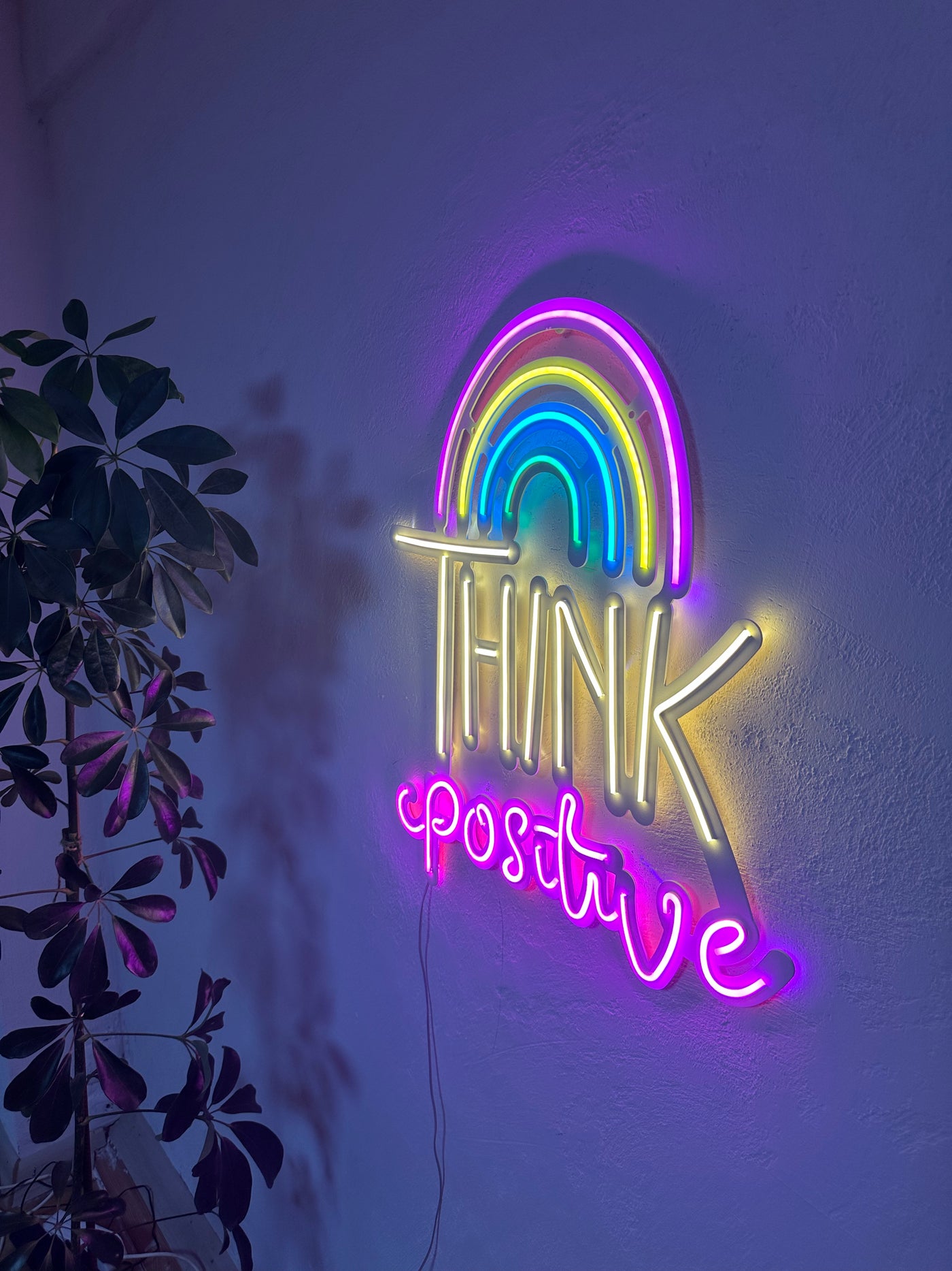 Think Positive Neon Sign, Neon Metal Wall Decor