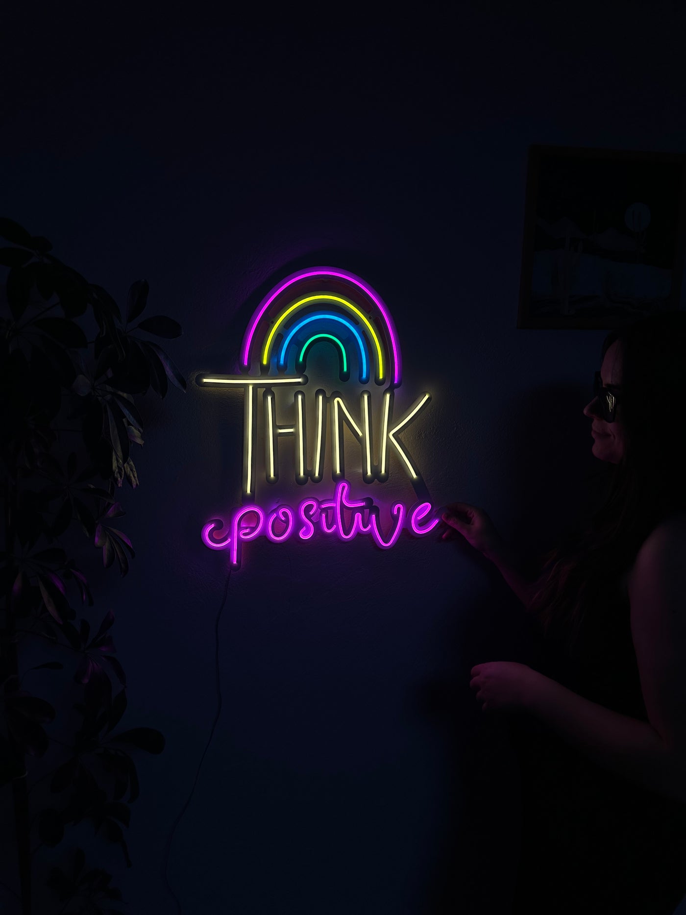 Think Positive Neon Sign, Neon Metal Wall Decor