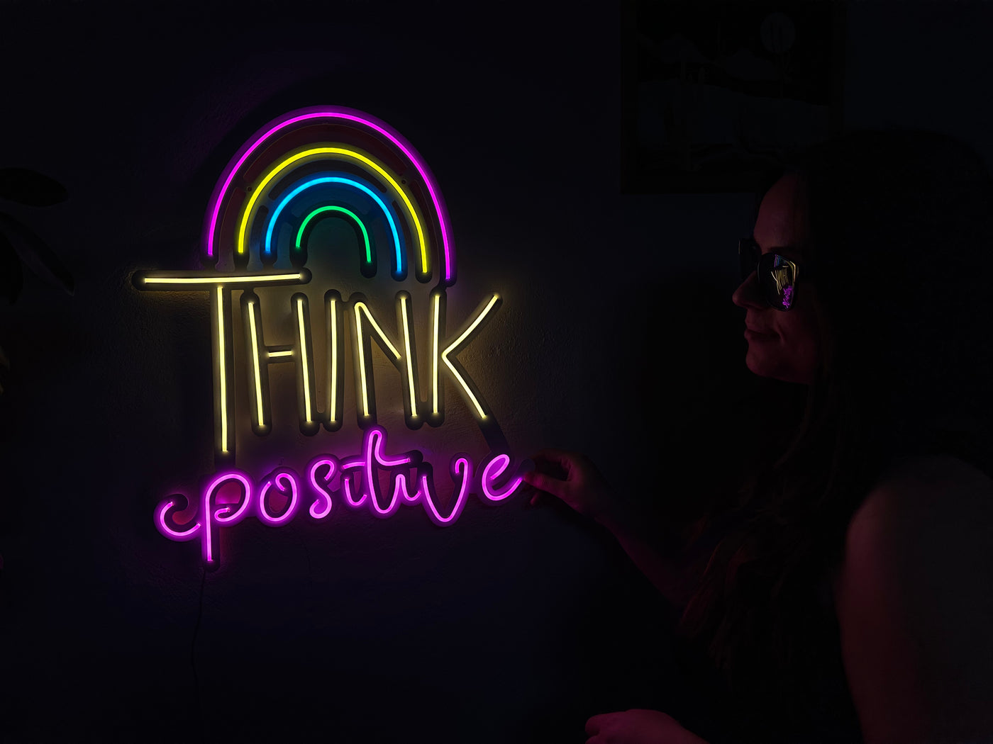 Think Positive Neon Sign, Neon Metal Wall Decor