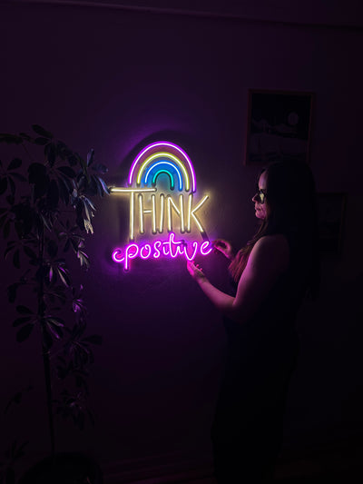 Think Positive Neon Sign, Neon Metal Wall Decor