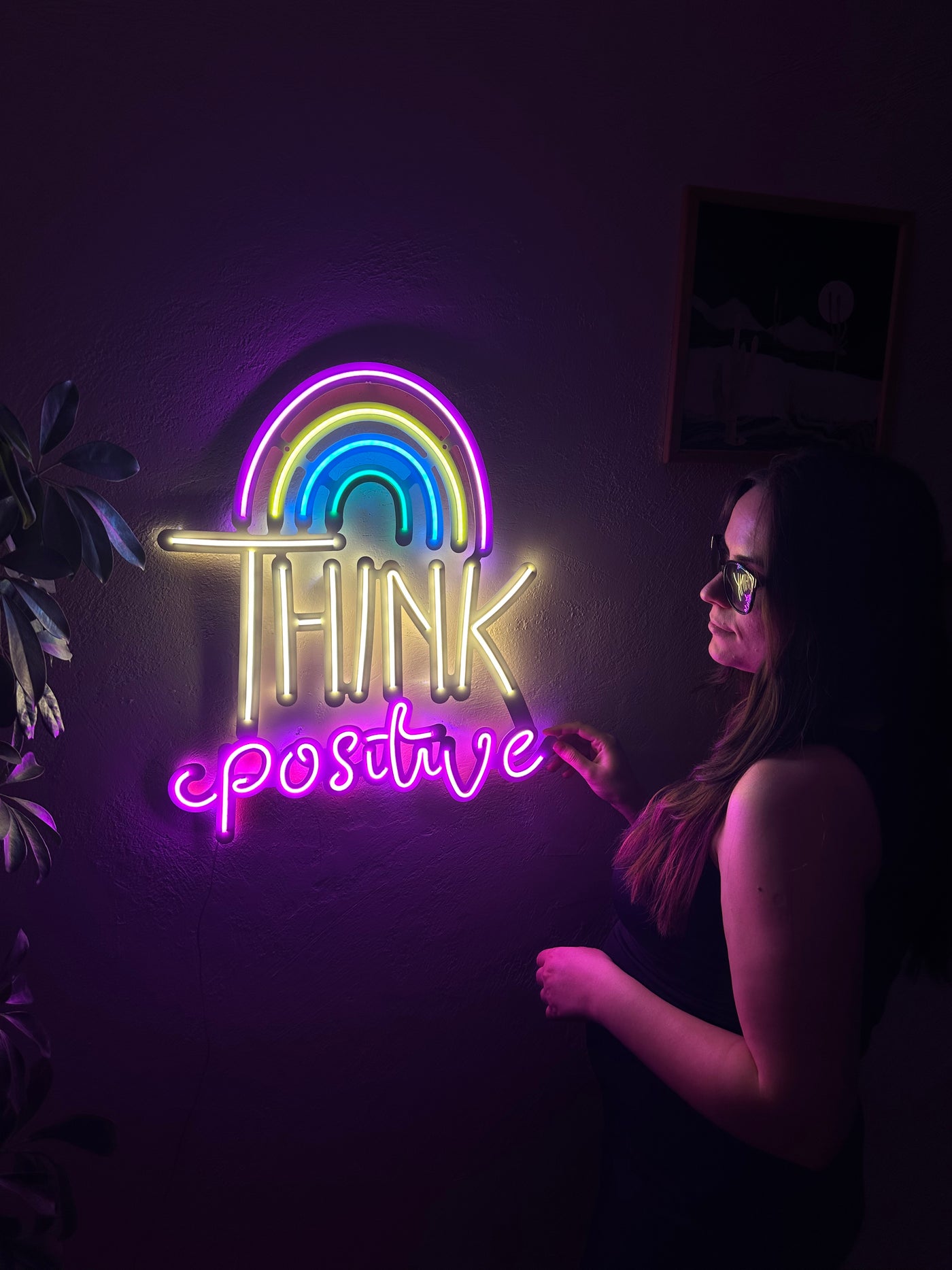 Think Positive Neon Sign, Neon Metal Wall Decor