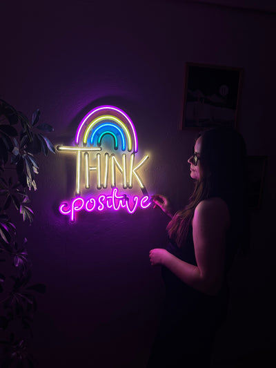 Think Positive Neon Sign, Neon Metal Wall Decor