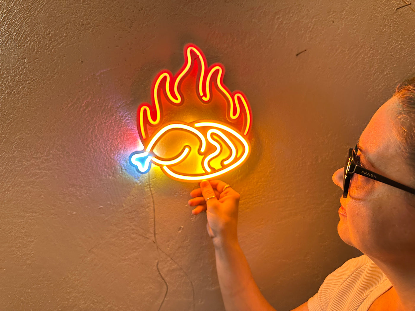 Fried Chicken Neon Metal Sign