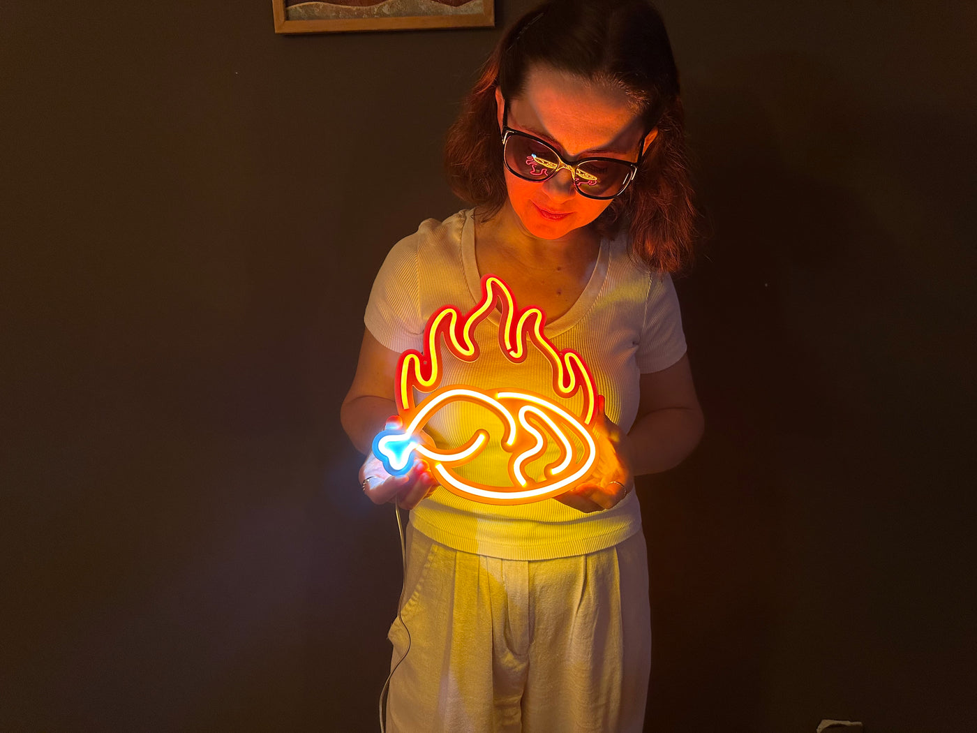 Fried Chicken Neon Metal Sign