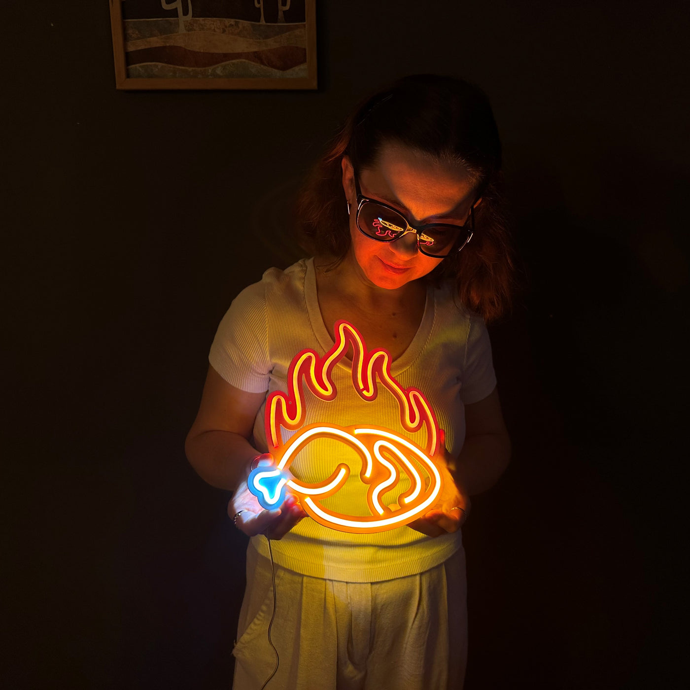 Fried Chicken Neon Metal Sign