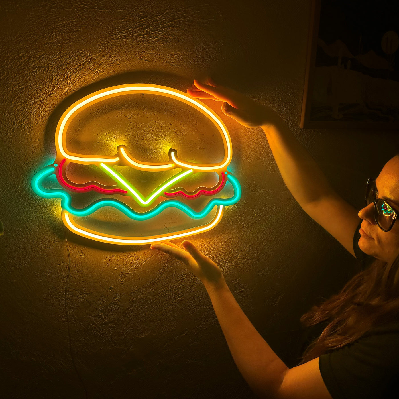 Hamburger Neon Metal Sign