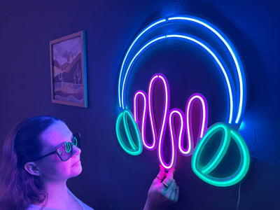 Headphone Neon Metal Sign