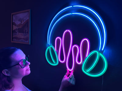 Headphone Neon Metal Sign