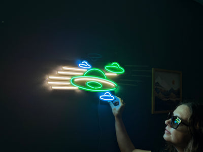 Ufo Neon Metal Sign