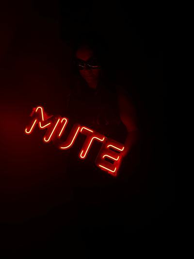 Mute Neon Metal Sign