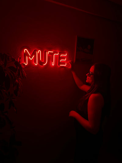 Mute Neon Metal Sign