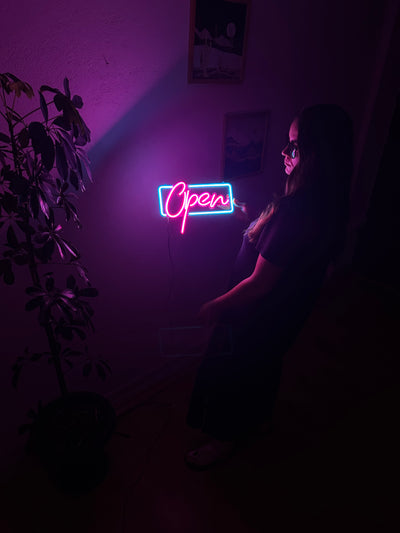 Open Neon Metal Sign