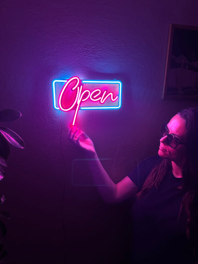 Open Neon Metal Sign