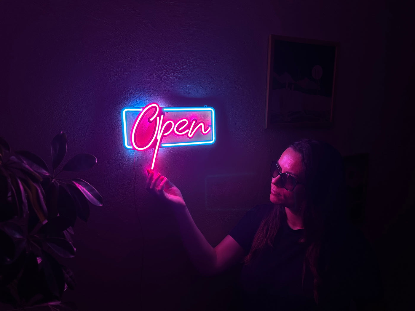 Open Neon Metal Sign