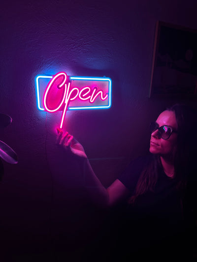 Open Neon Metal Sign