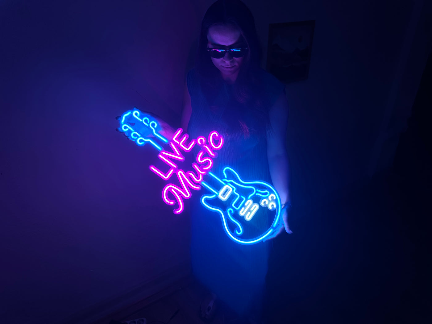 Live Music Guitar Neon Metal Sign