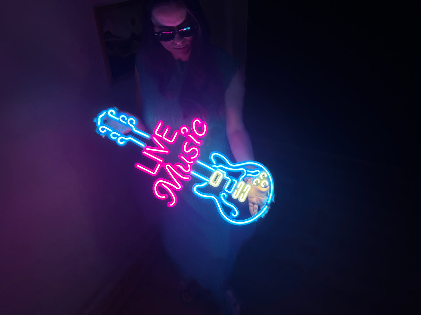 Live Music Guitar Neon Metal Sign