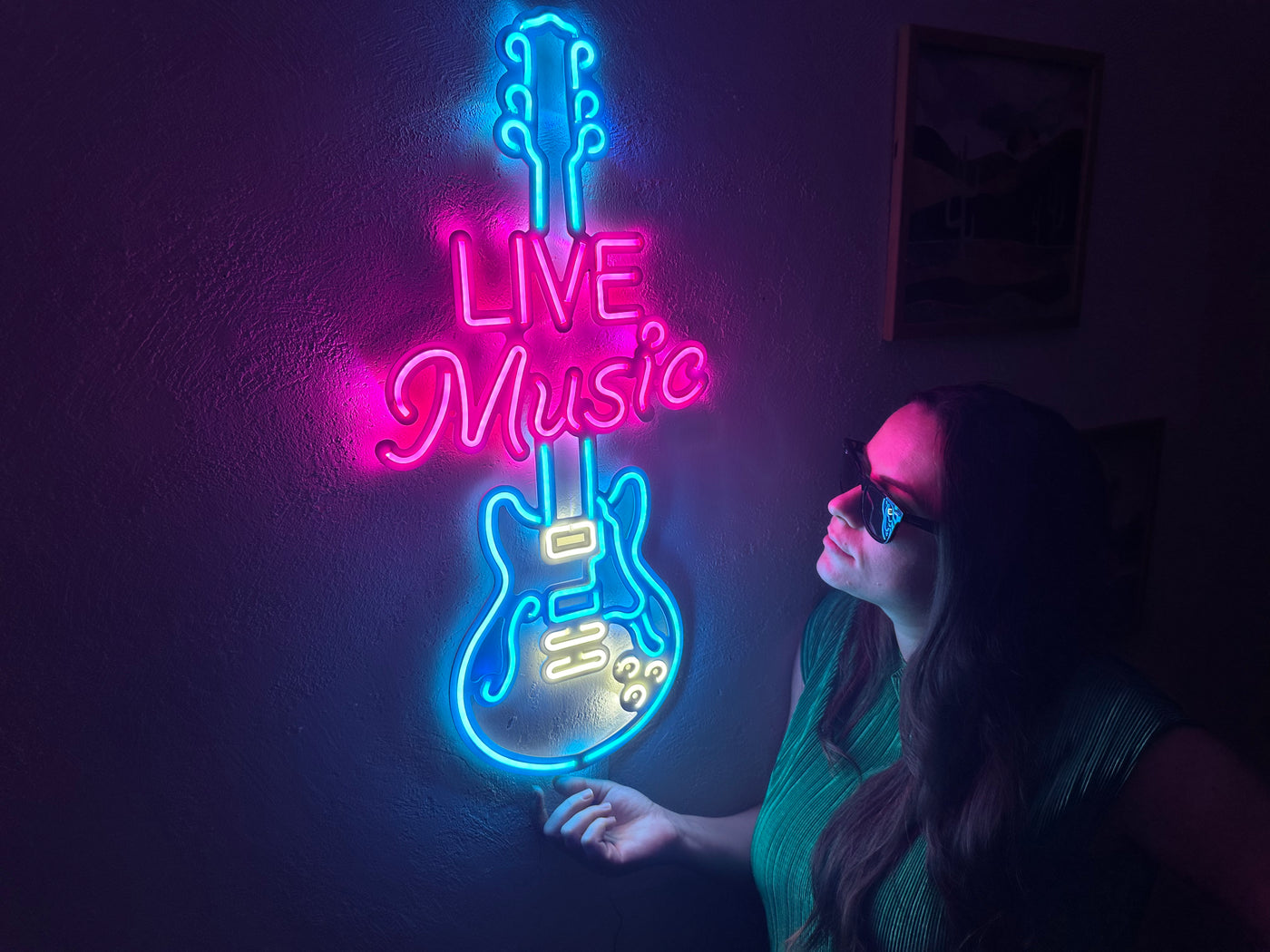 Live Music Guitar Neon Metal Sign