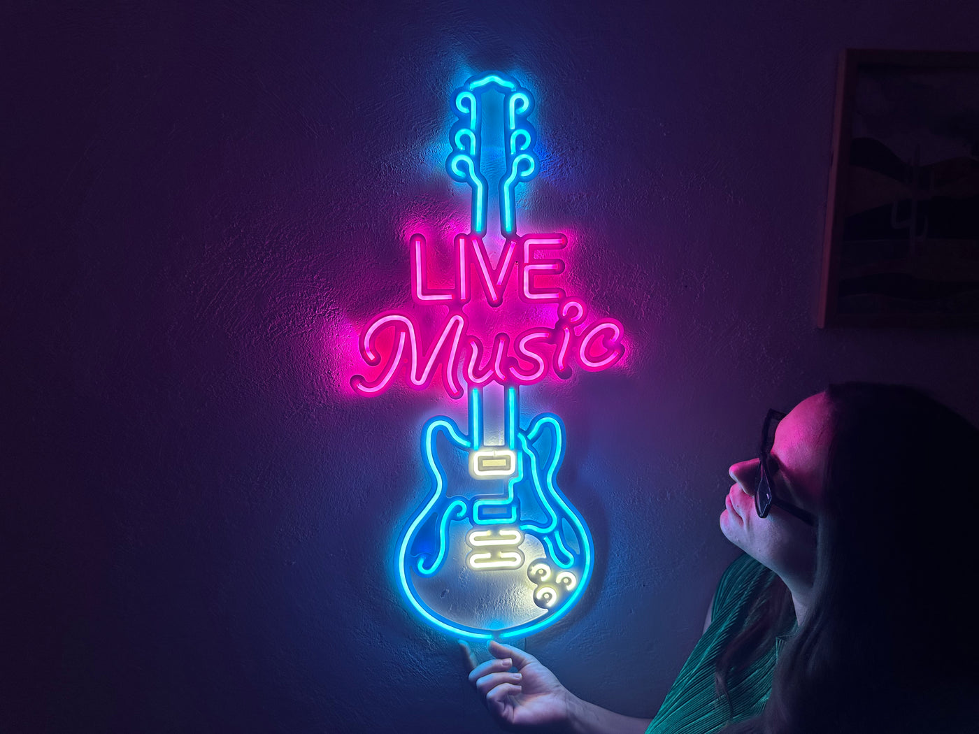 Live Music Guitar Neon Metal Sign