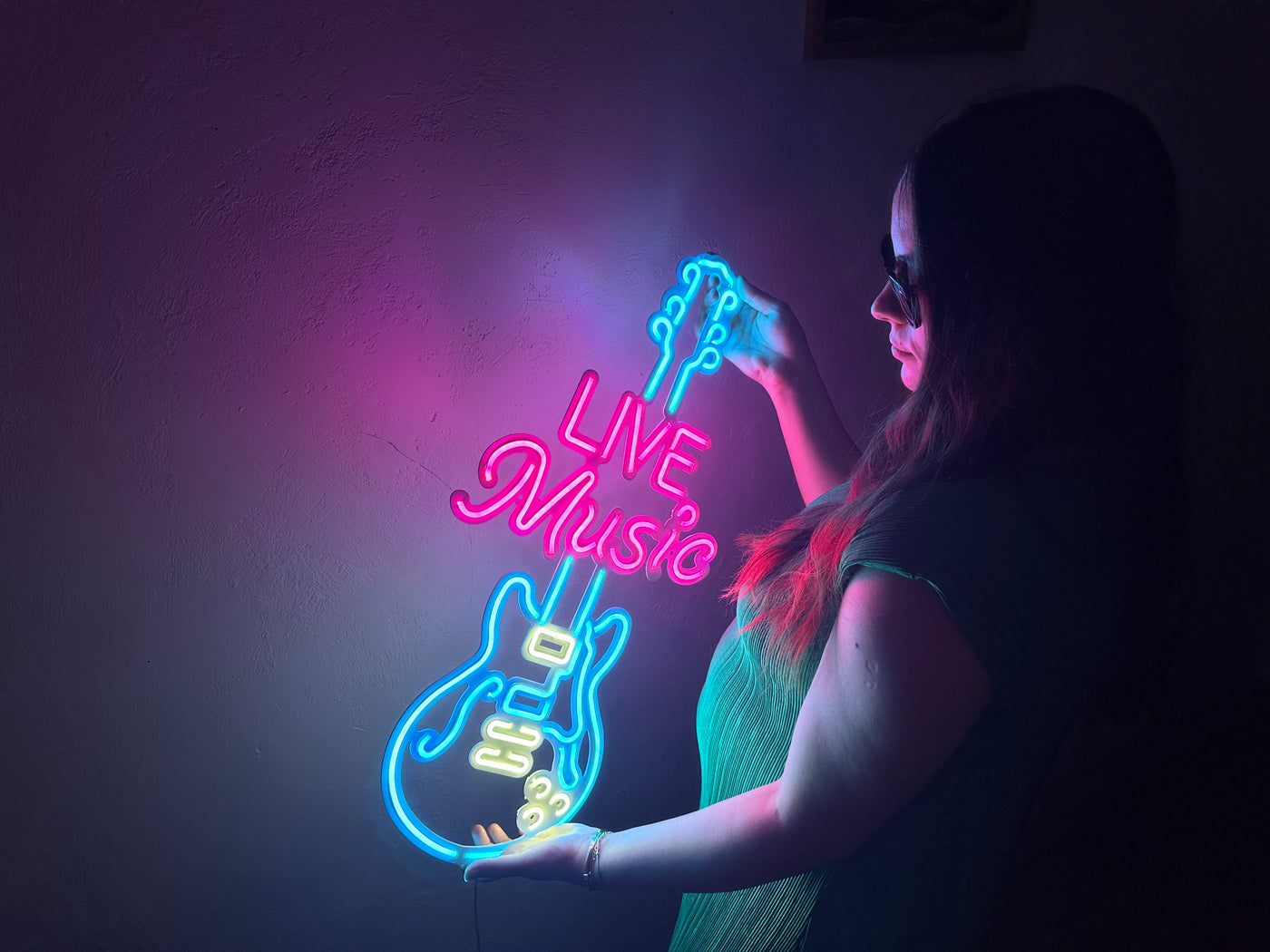 Live Music Guitar Neon Metal Sign