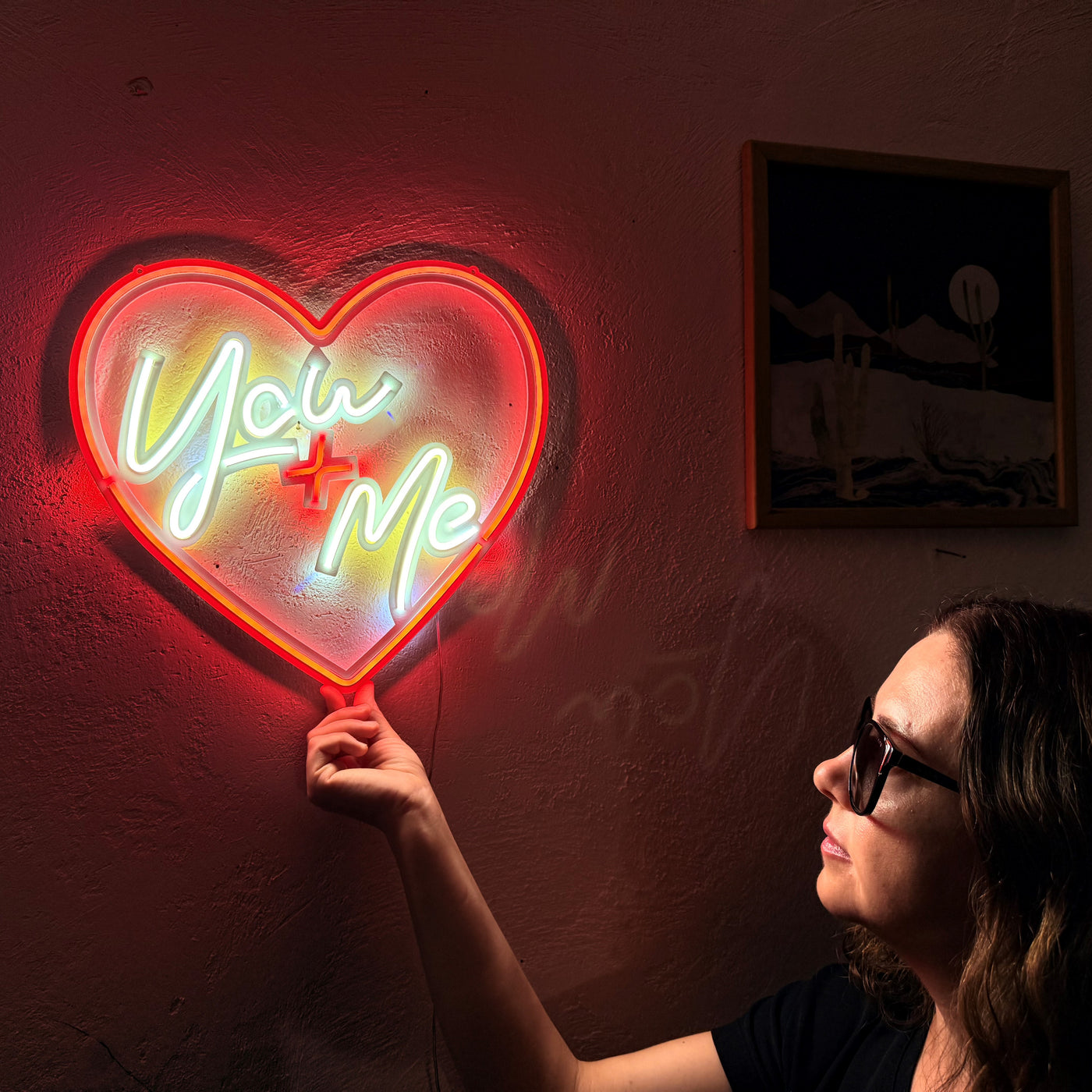 You + Me Neon Metal Sign