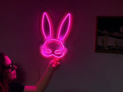 Rabbit Mask Neon Metal Sign