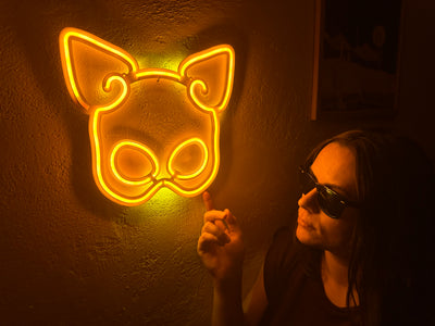 Latex Mask Neon Metal Sign