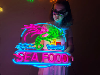 Sea Food Neon Metal Sign