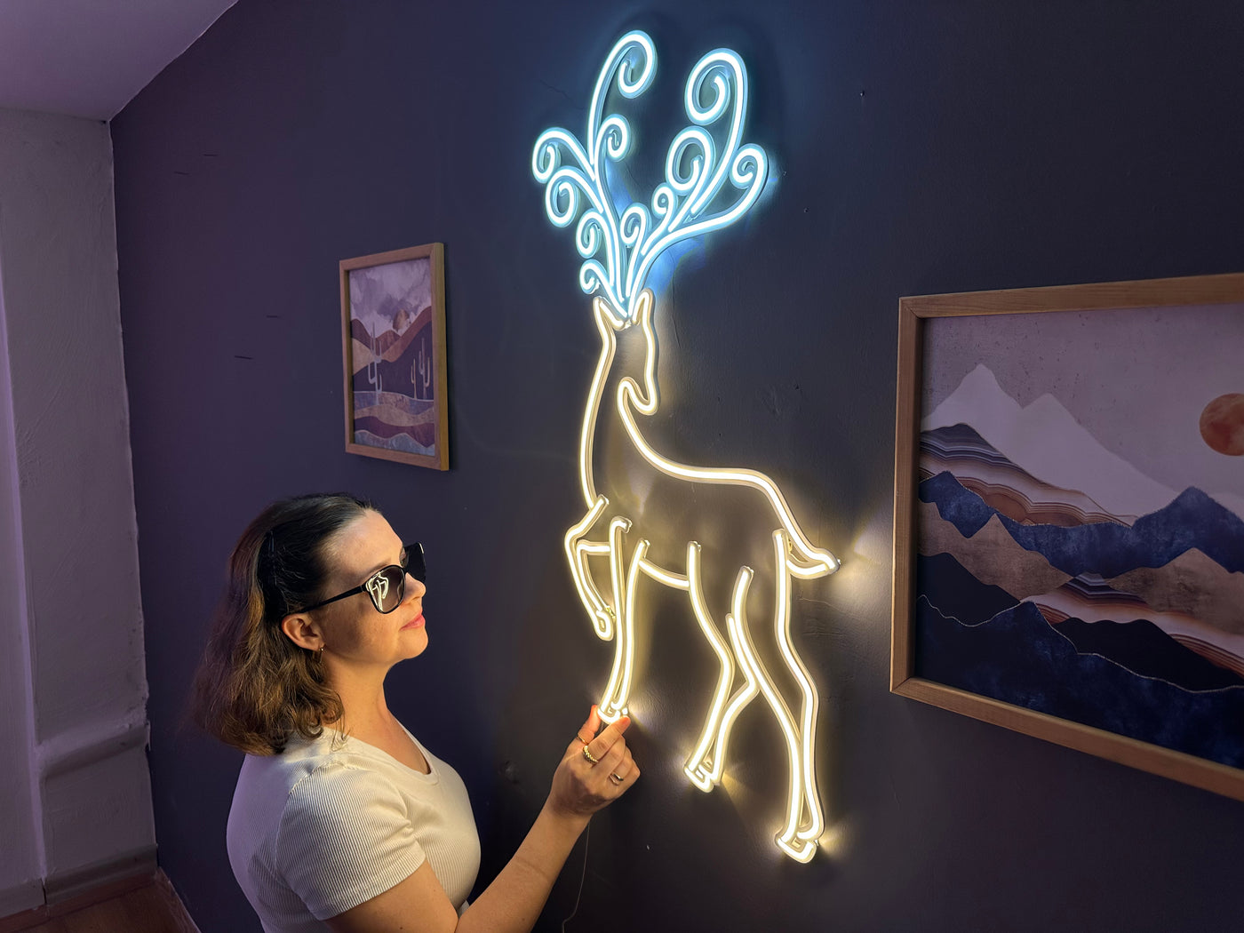 Christmas Deer Neon Sign, Neon Metal Wall Art