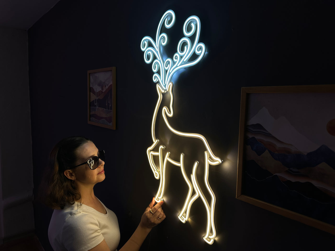 Christmas Deer Neon Sign, Neon Metal Wall Art