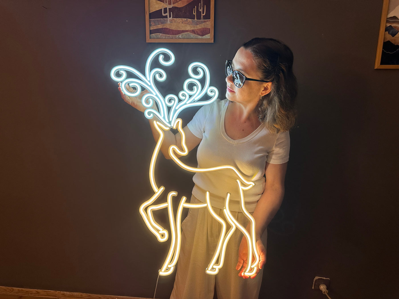 Christmas Deer Neon Sign, Neon Metal Wall Art