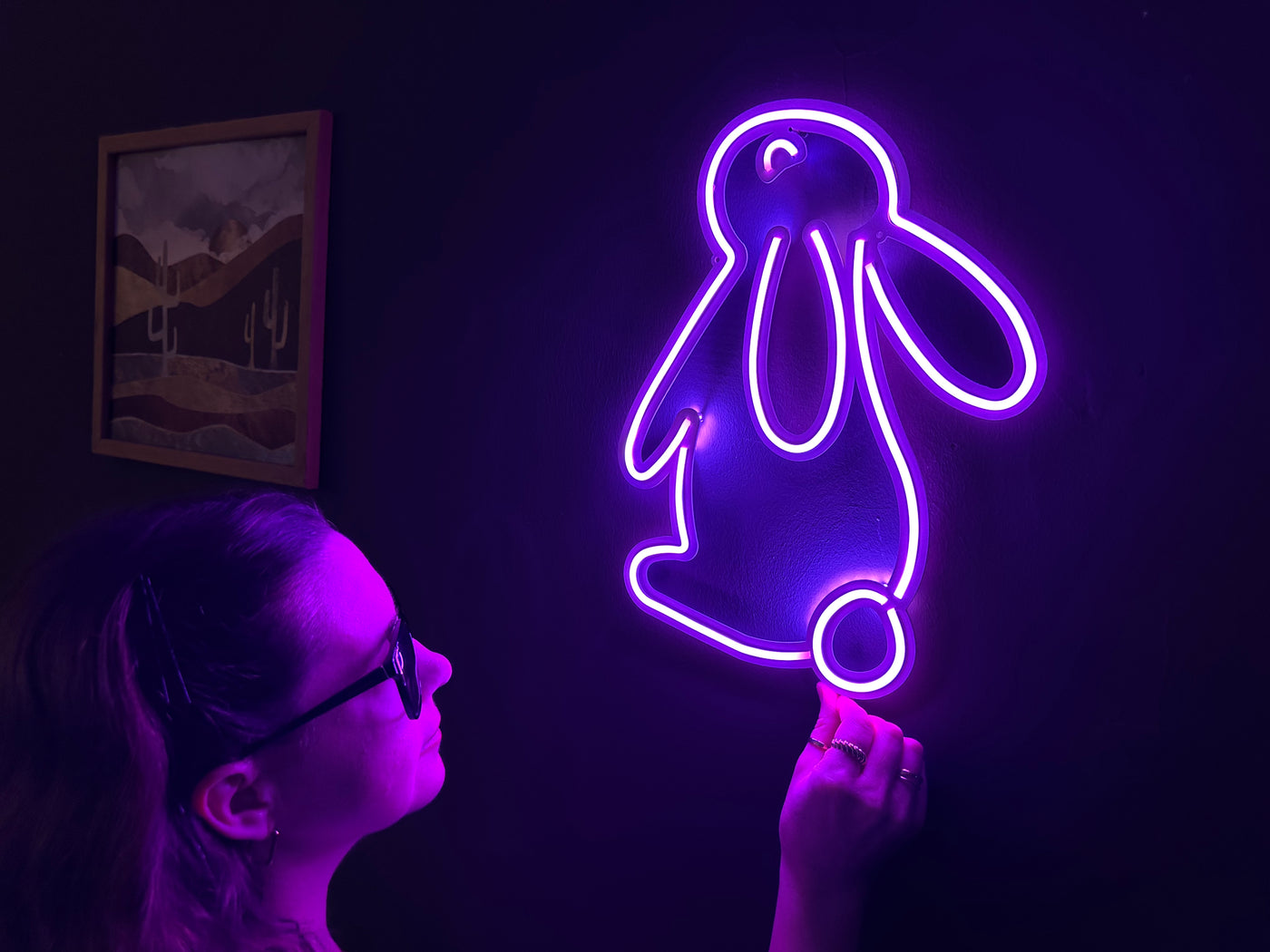 Rabbit 2 Neon Metal Sign