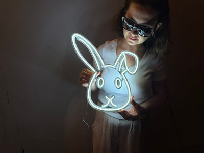 Rabbit 3 Neon Metal Sign