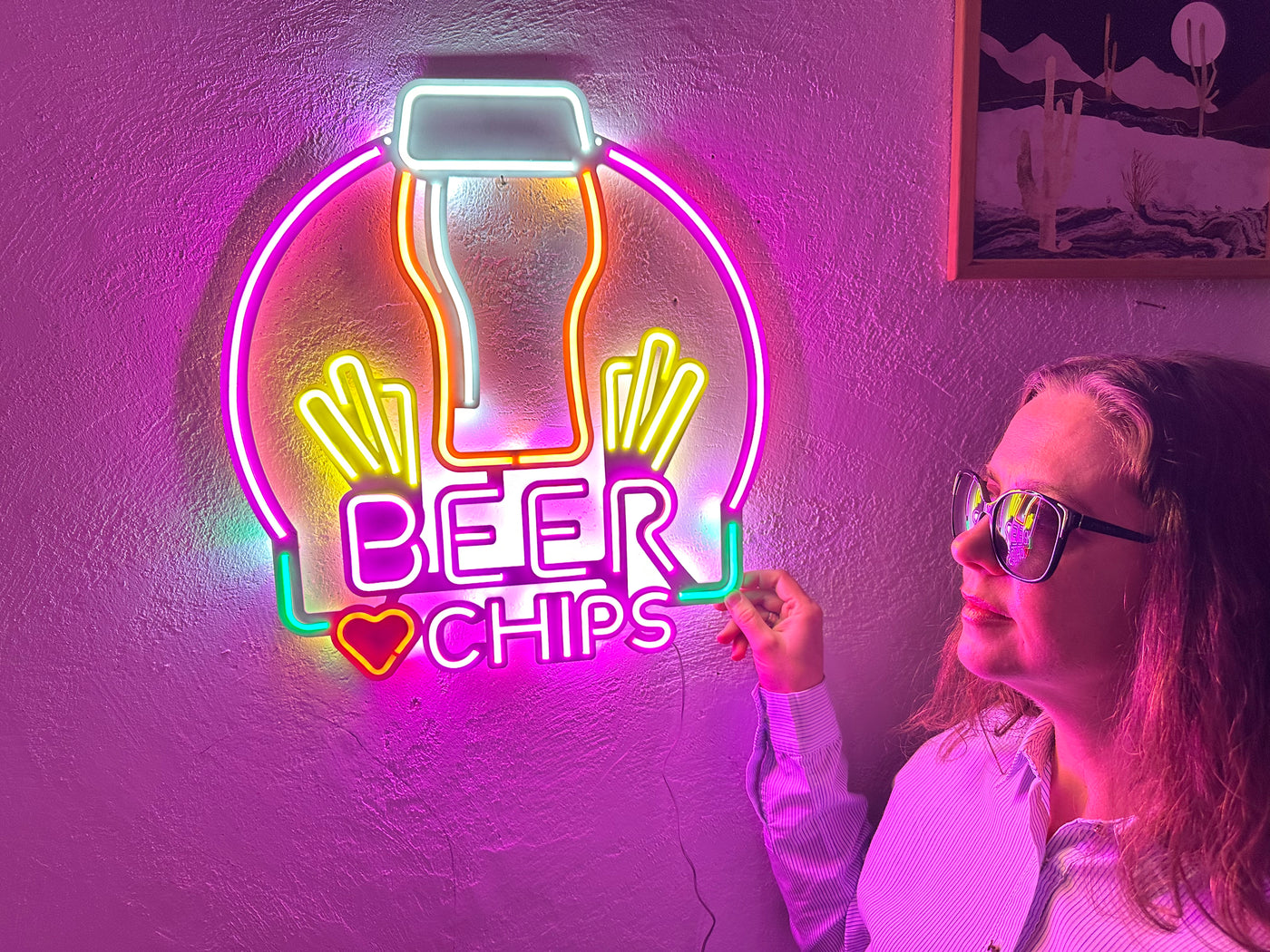 Beer and Chips Neon Metal Sign