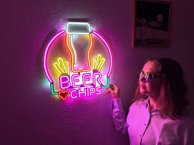 Beer and Chips Neon Metal Sign