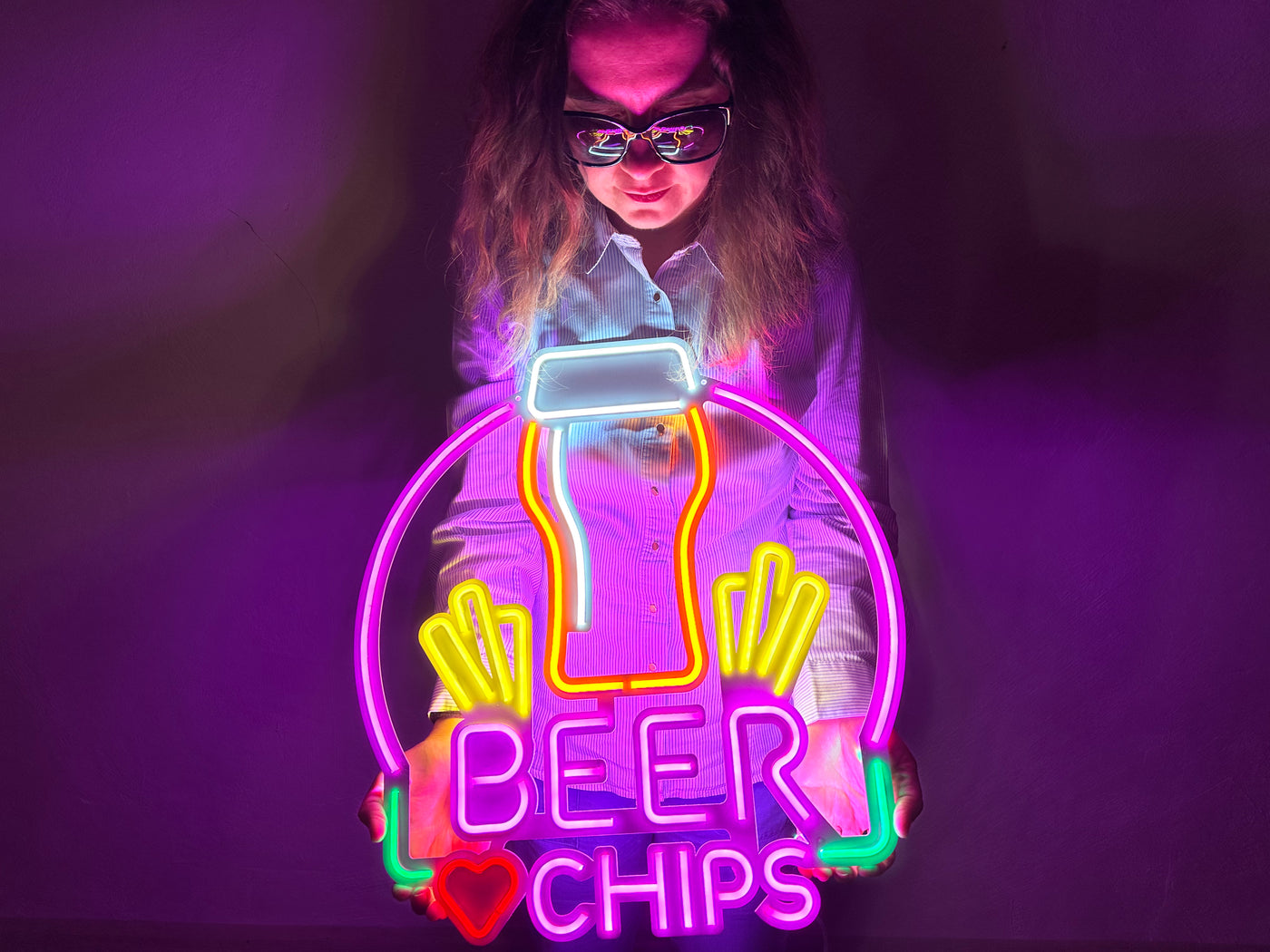 Beer and Chips Neon Metal Sign