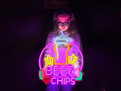 Beer and Chips Neon Metal Sign