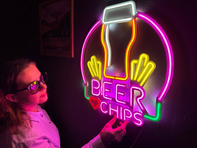 Beer and Chips Neon Metal Sign