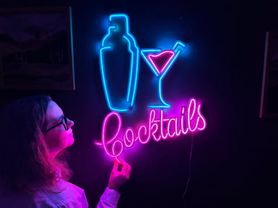 Shaker and Cocktails Neon Metal Sign