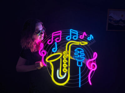 Saxophone & Music Neon Metal Sign