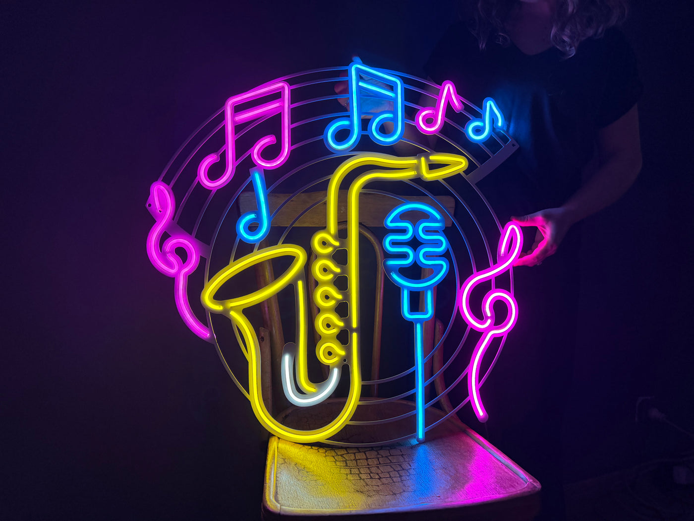 Saxophone & Music Neon Metal Sign