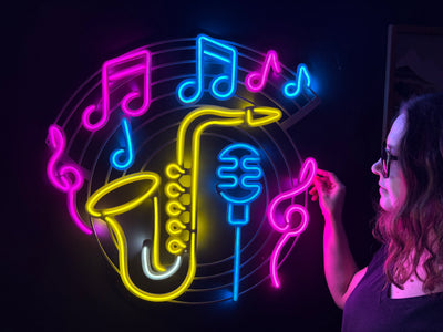 Saxophone & Music Neon Metal Sign