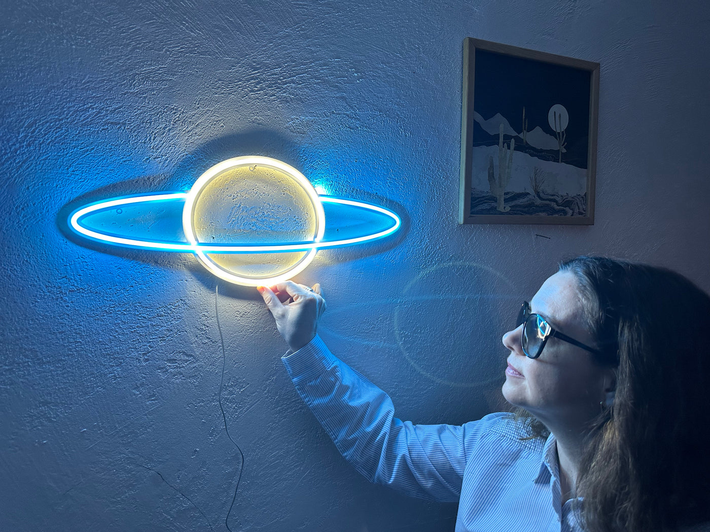 Saturn Neon Sign, Neon Metal Wall Art