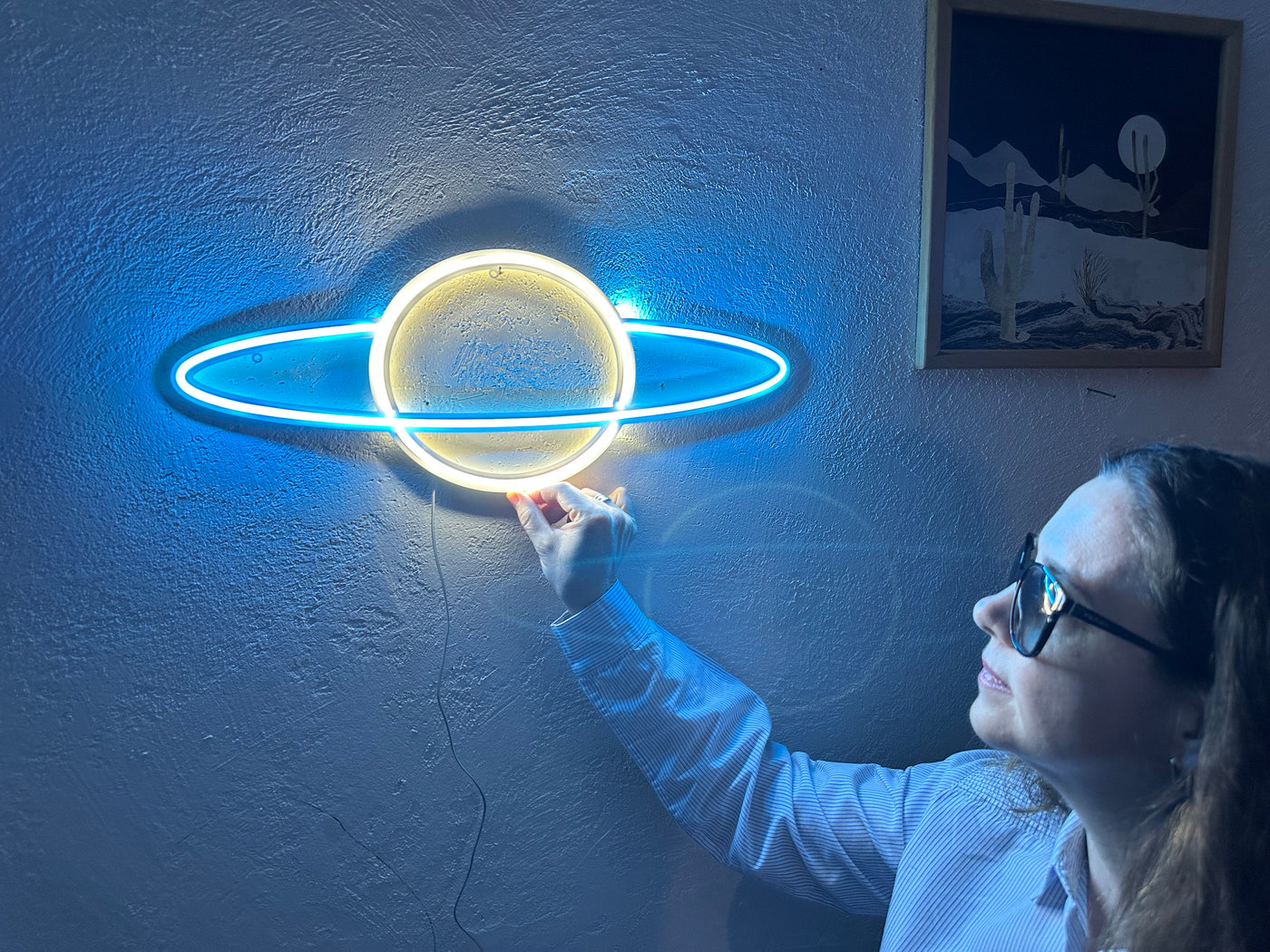 Saturn Neon Sign, Neon Metal Wall Art