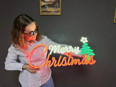 Merry Christmas Neon Sign, Neon Metal Wall Art